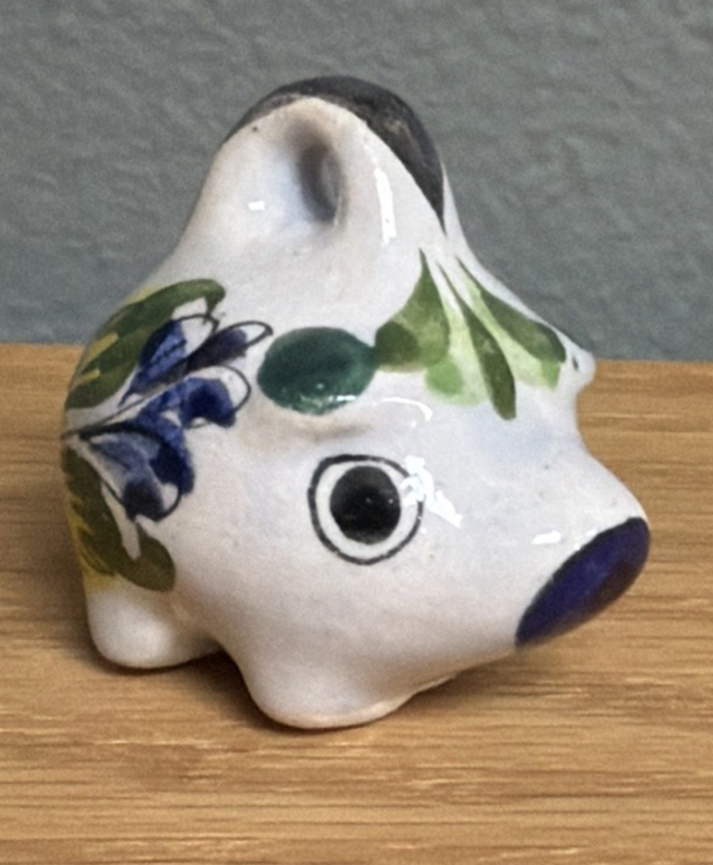 Vintage Mexican Tonala Pottery Mini Pig Hand Painted Glazed Floral Signed As Is